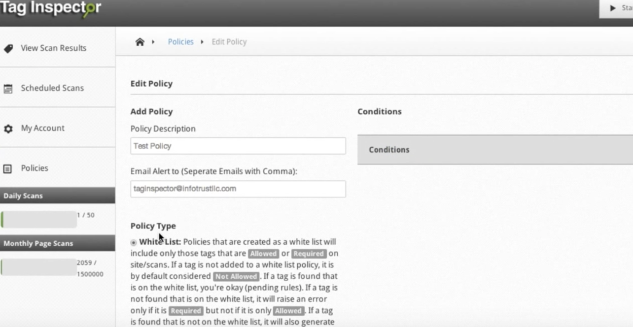 Tag Inspector Features - Policies