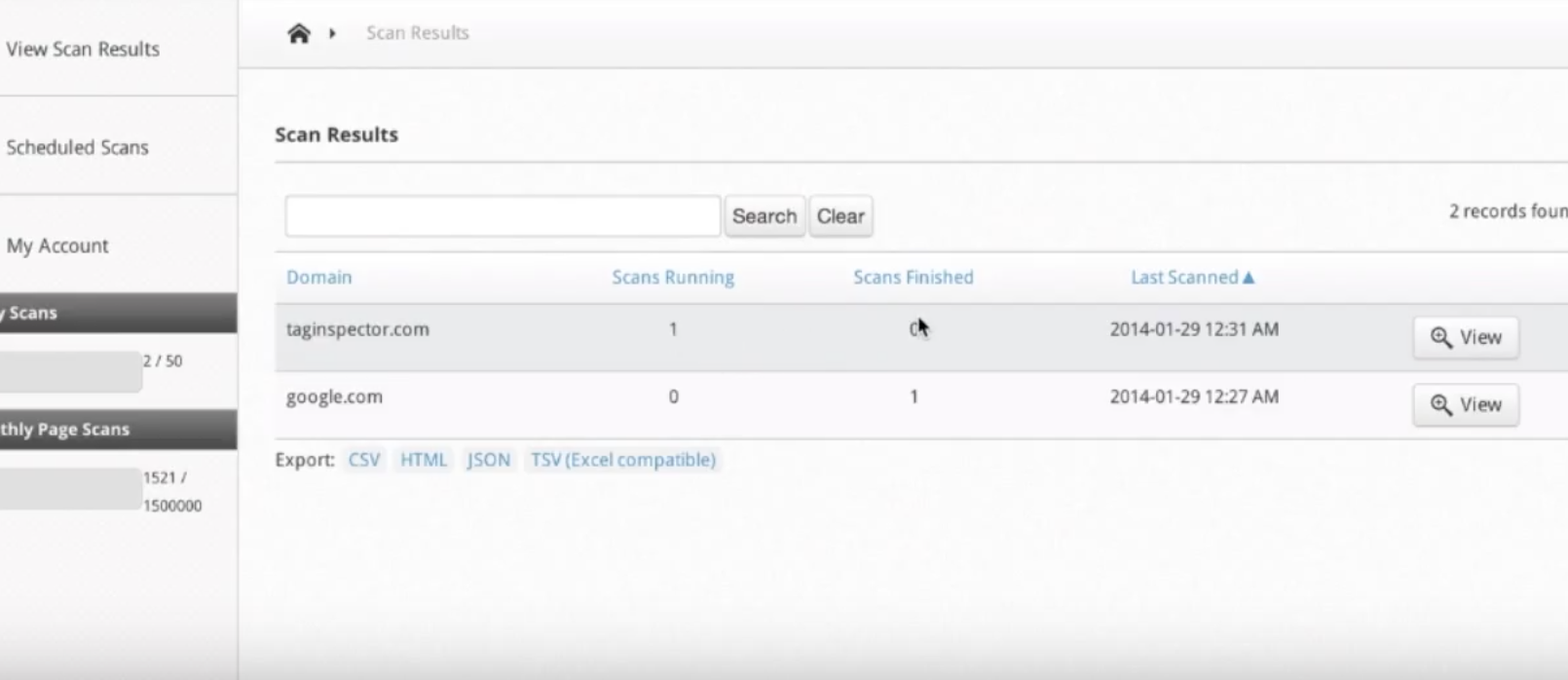 Navigating View Scan Results | Tag Inspector | Tag Audit Platform