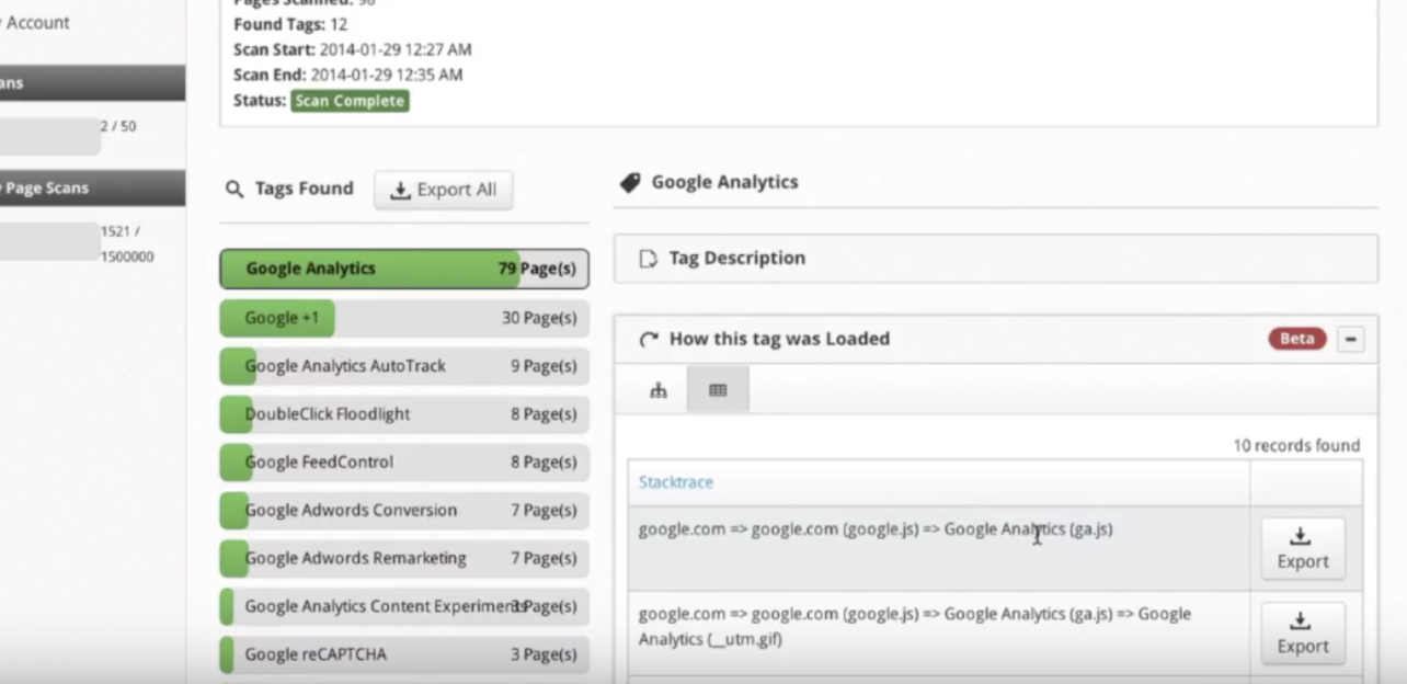 Tag Inspector - Viewing a Specific Scan Report