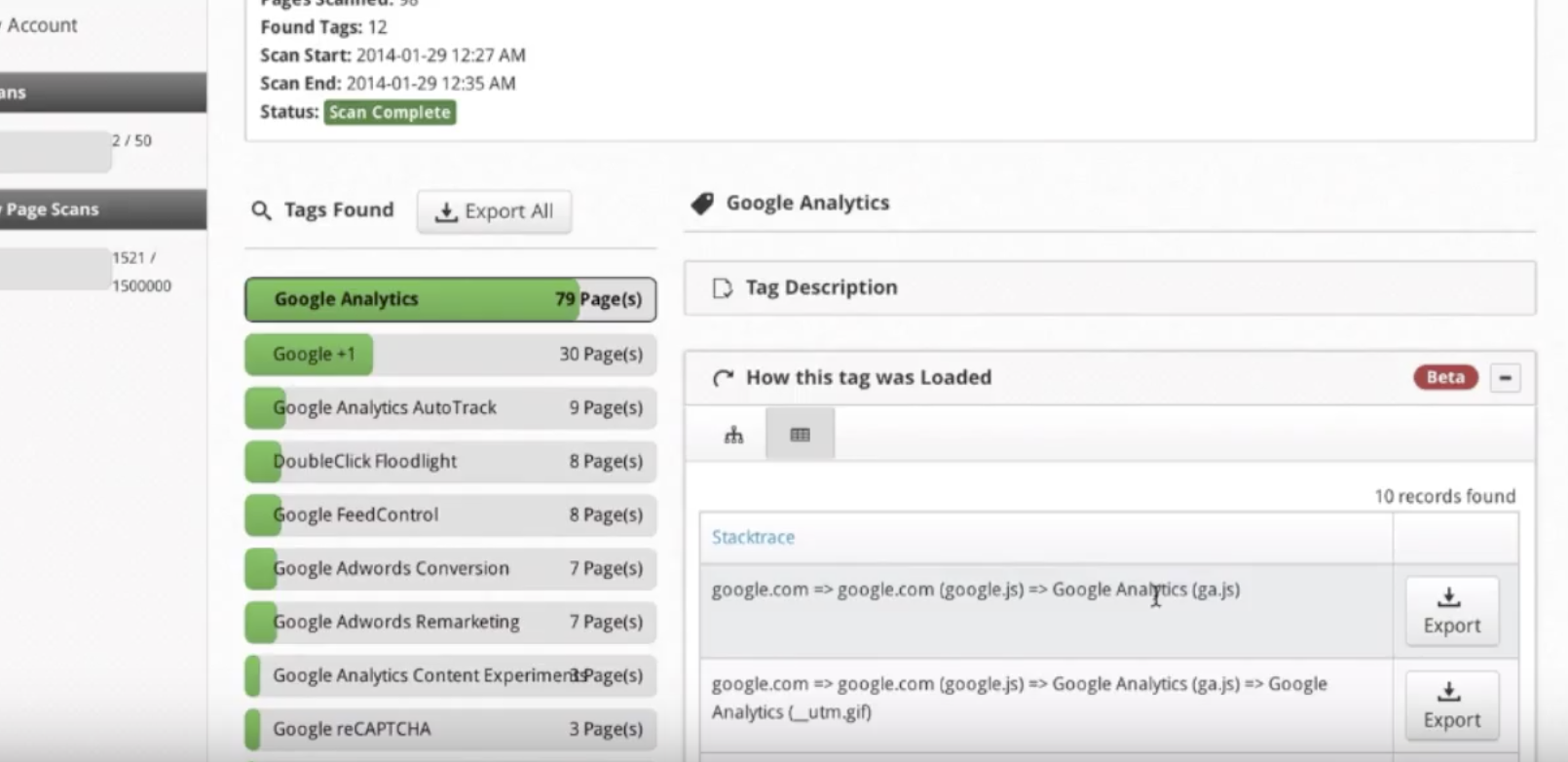 Viewing A Specific Scan Report | Tag Inspector | Tag Audit Platform